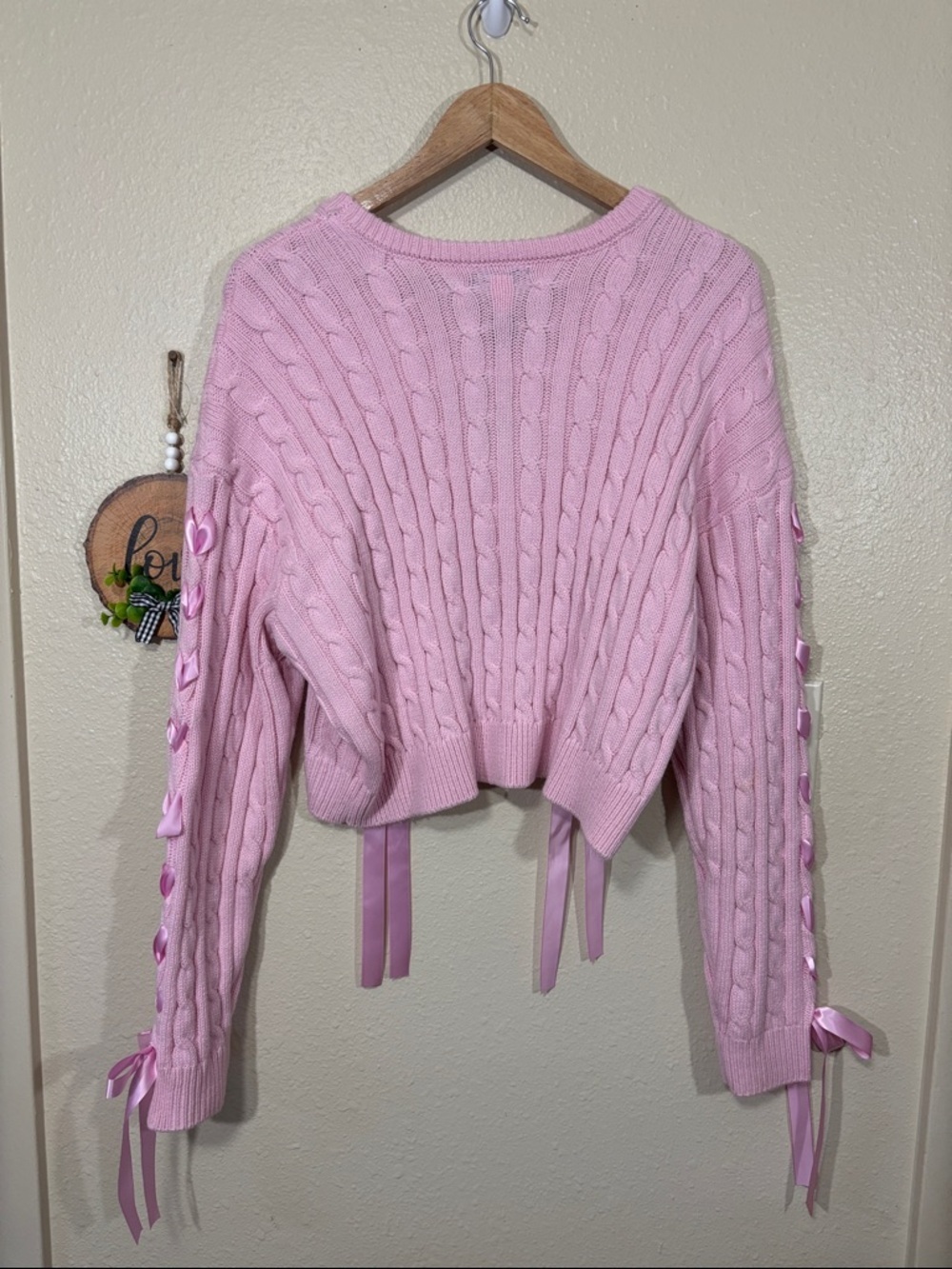 Sweet Society Hot Topic Pink Kawaii Lace Up Heart Cut Out Sweater Size XL - Picture 5 of 5